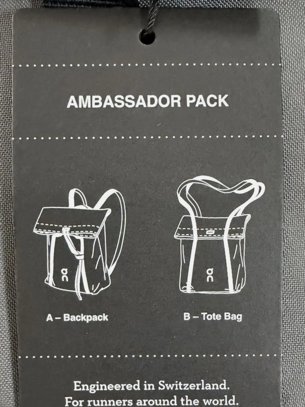 On Running 2 in 1 Ambassador Unisex Gray Backpack Tote Bag NWT
